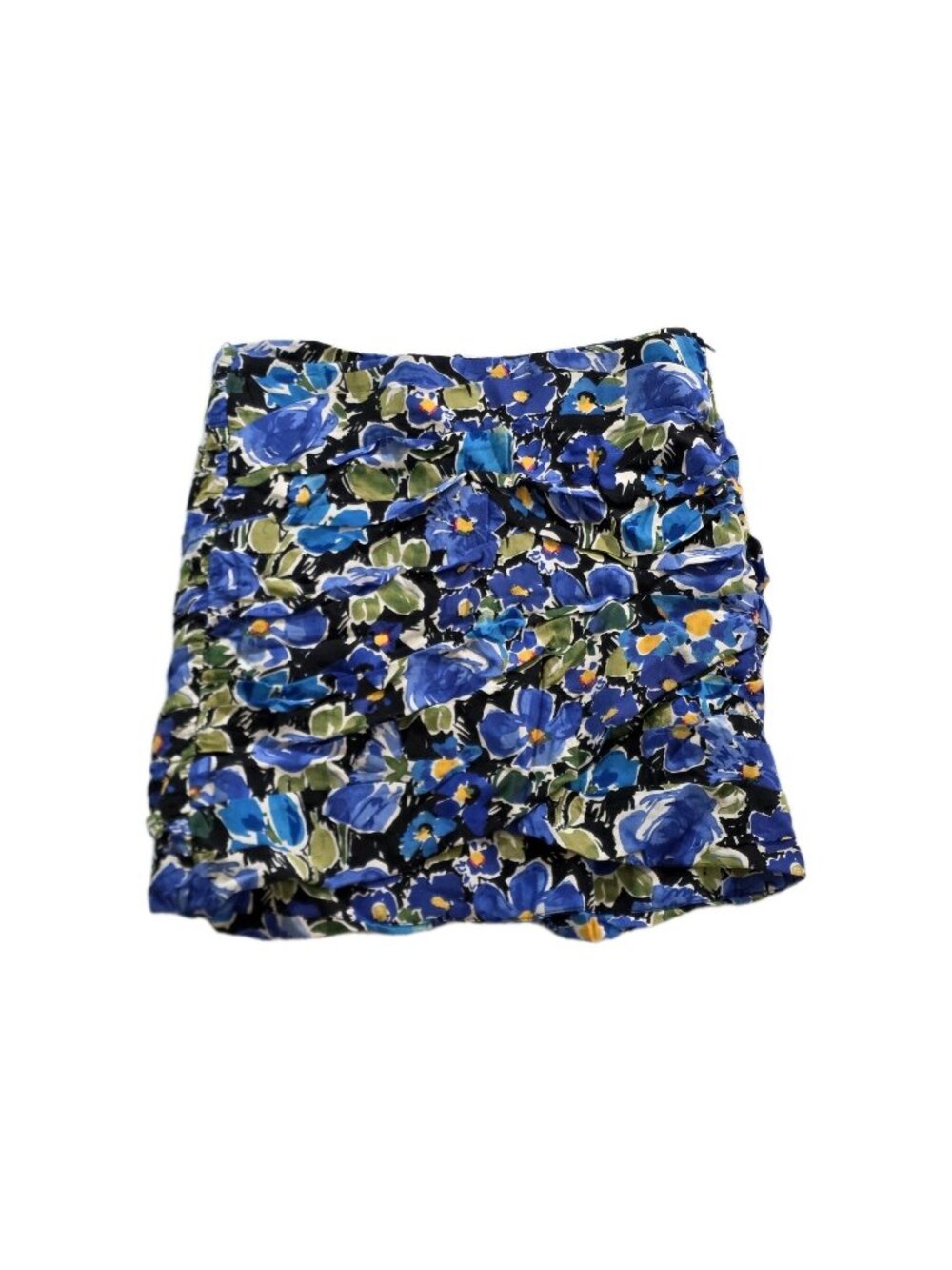 Zara Blue Floral Ruched Mini Skirt S Join Life Viscose Boho Blogger Favorite Y2K - Picture 1 of 16